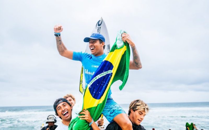SAQUAREMA, RIO DE JANEIRO, BRAZIL - OCTOBER 21: Samuel Pupo of Brazil after surfing in the Final at the Corona Saquarema Pro on October 21, 2023 at Saquarema, Rio De Janeiro, Brazil. (Photo by Thiago Diz/World Surf League)