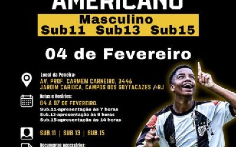 Inscrições para peneira do Americano FC começaram - Foto Divlgação